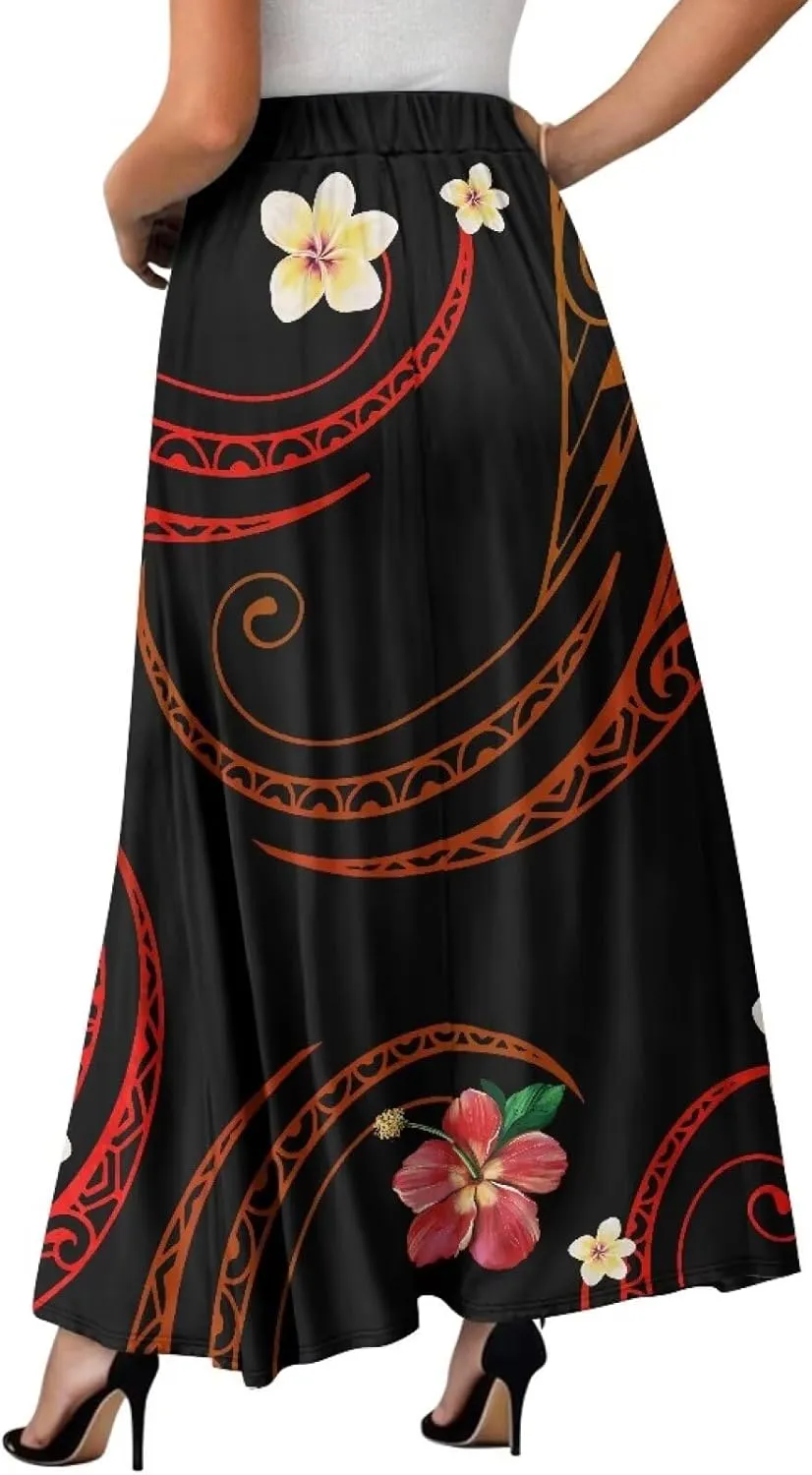 Women Long Skirts with Pockets Bohemian Casual Flowy High Waisted Ankle Length Maxi Skirt for Party Prom