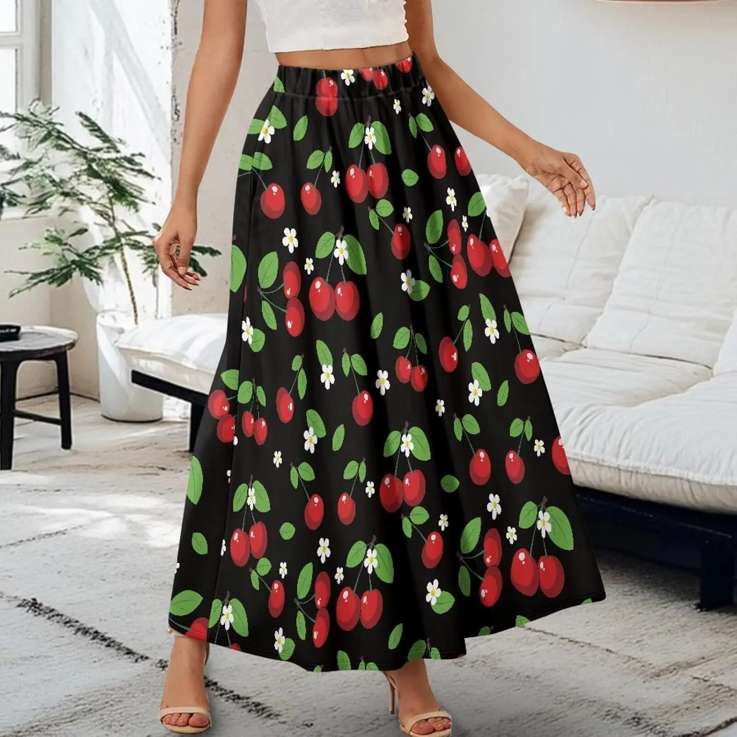 Women Long Skirts with Pockets Bohemian Casual Flowy High Waisted Ankle Length Maxi Skirt for Party Prom