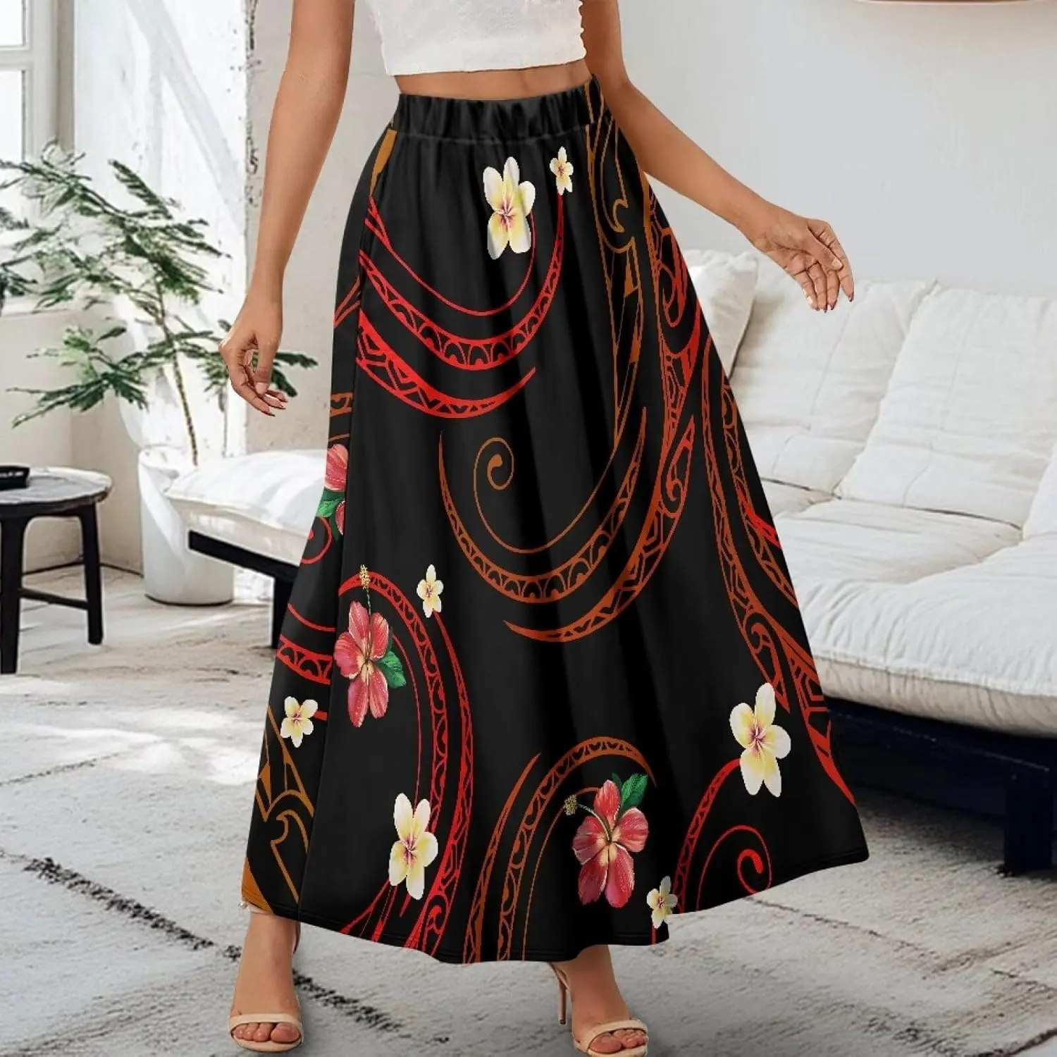 Women Long Skirts with Pockets Bohemian Casual Flowy High Waisted Ankle Length Maxi Skirt for Party Prom