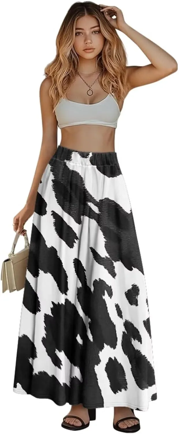 Women Long Skirts with Pockets Bohemian Casual Flowy High Waisted Ankle Length Maxi Skirt for Party Prom