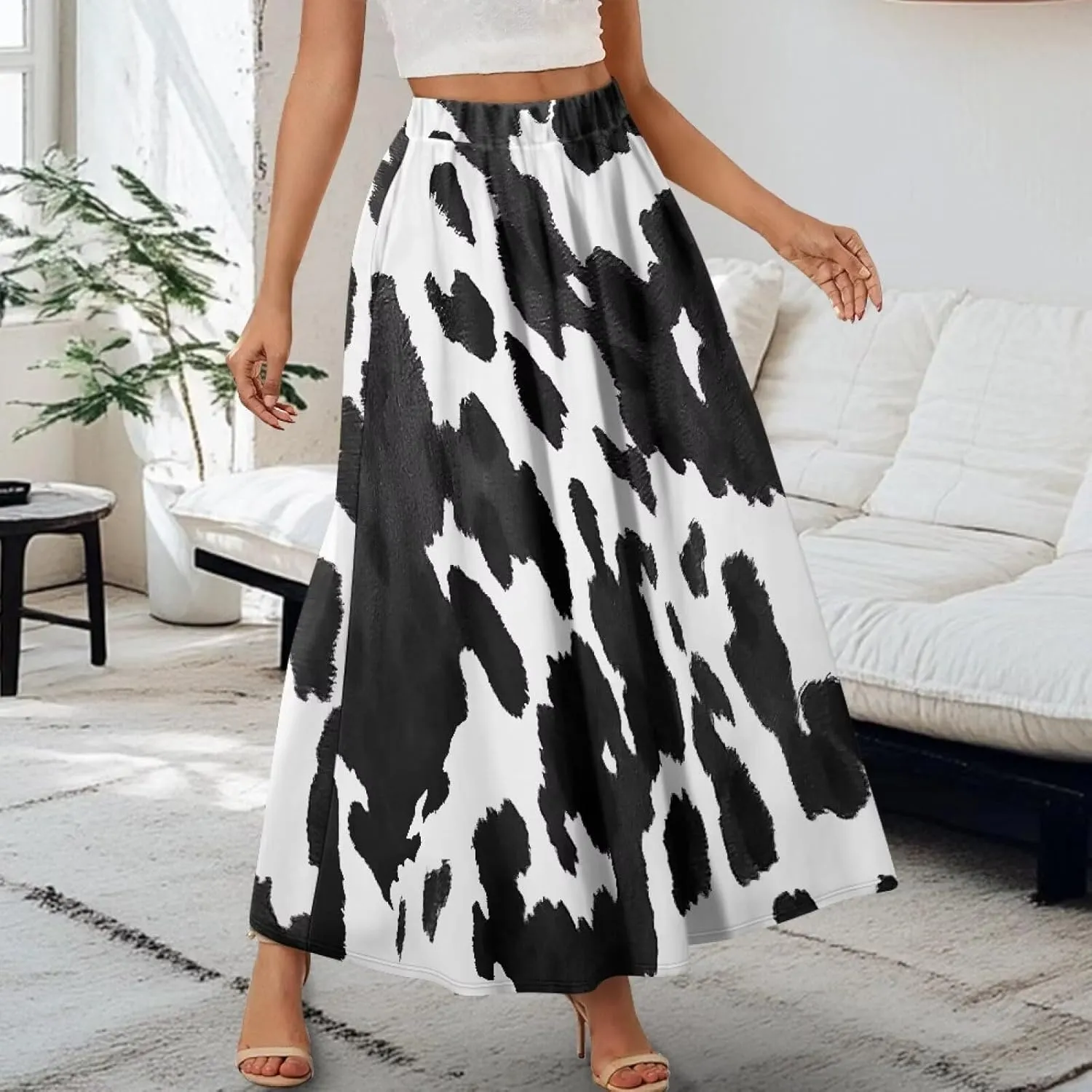 Women Long Skirts with Pockets Bohemian Casual Flowy High Waisted Ankle Length Maxi Skirt for Party Prom
