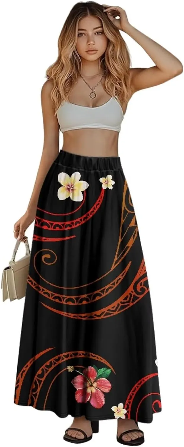 Women Long Skirts with Pockets Bohemian Casual Flowy High Waisted Ankle Length Maxi Skirt for Party Prom