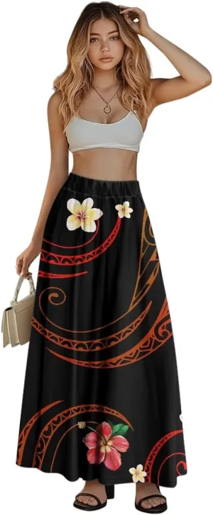 Women Long Skirts with Pockets Bohemian Casual Flowy High Waisted Ankle Length Maxi Skirt for Party Prom
