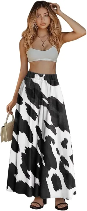 Women Long Skirts with Pockets Bohemian Casual Flowy High Waisted Ankle Length Maxi Skirt for Party Prom