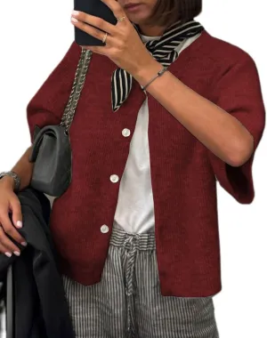 Women Y2k Knit Cardigan Shirts Open Front Button Down Crop Cardigans Sweater Short Sleeve Loose Tee Tops
