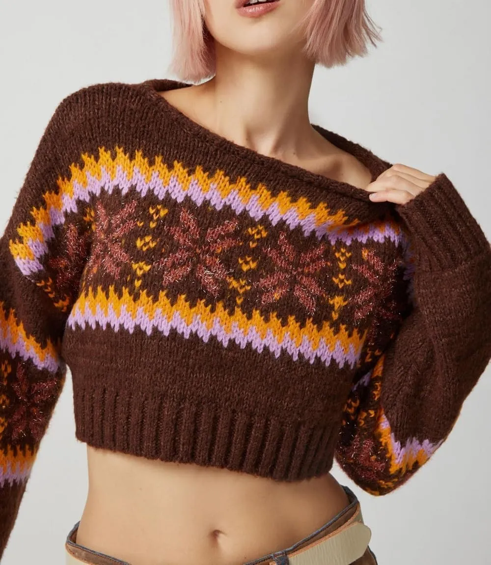 Women Y2K Knitted Crop Tops Color Block Patchwork Sweaters Long Sleeve Crochet Coverup Trendy Autumn Streetwear
