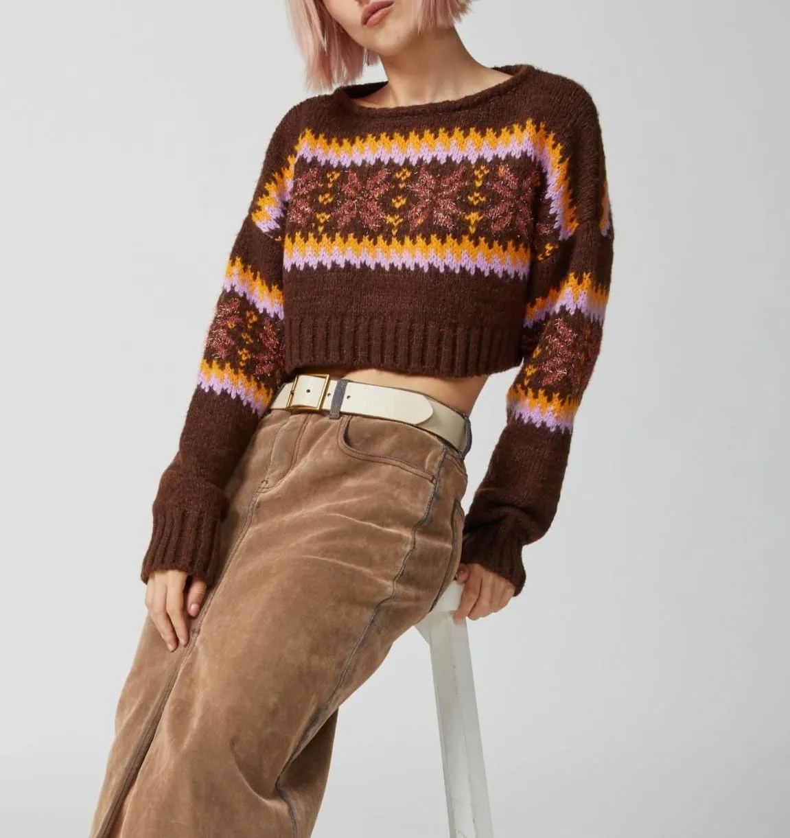 Women Y2K Knitted Crop Tops Color Block Patchwork Sweaters Long Sleeve Crochet Coverup Trendy Autumn Streetwear