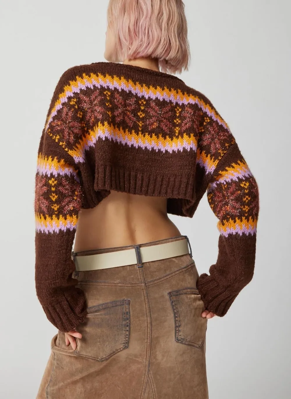 Women Y2K Knitted Crop Tops Color Block Patchwork Sweaters Long Sleeve Crochet Coverup Trendy Autumn Streetwear