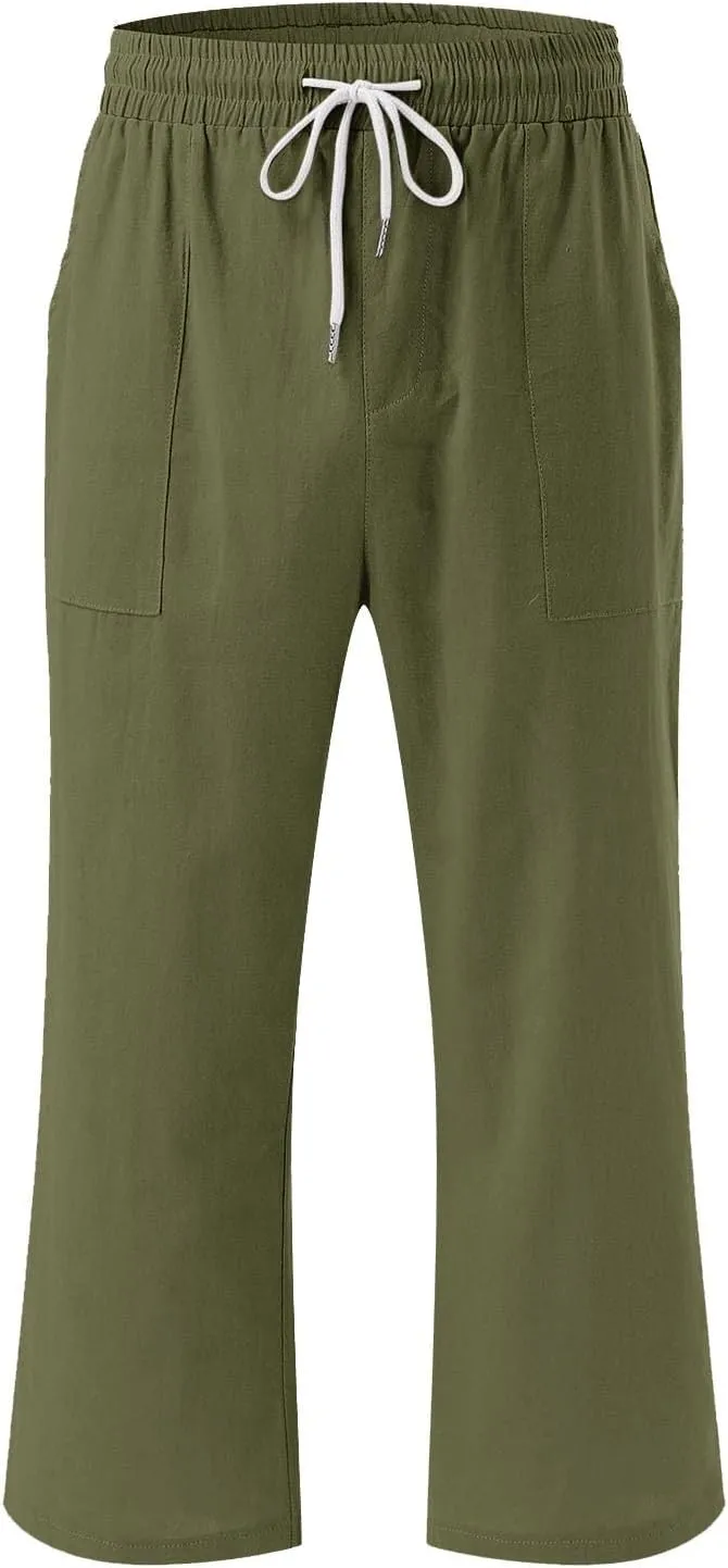 Womens 2025 Summer Capri Pants Cotton Linen Straight Leg Cropped Trousers High Waist Shorts Casual Pant with Pockets