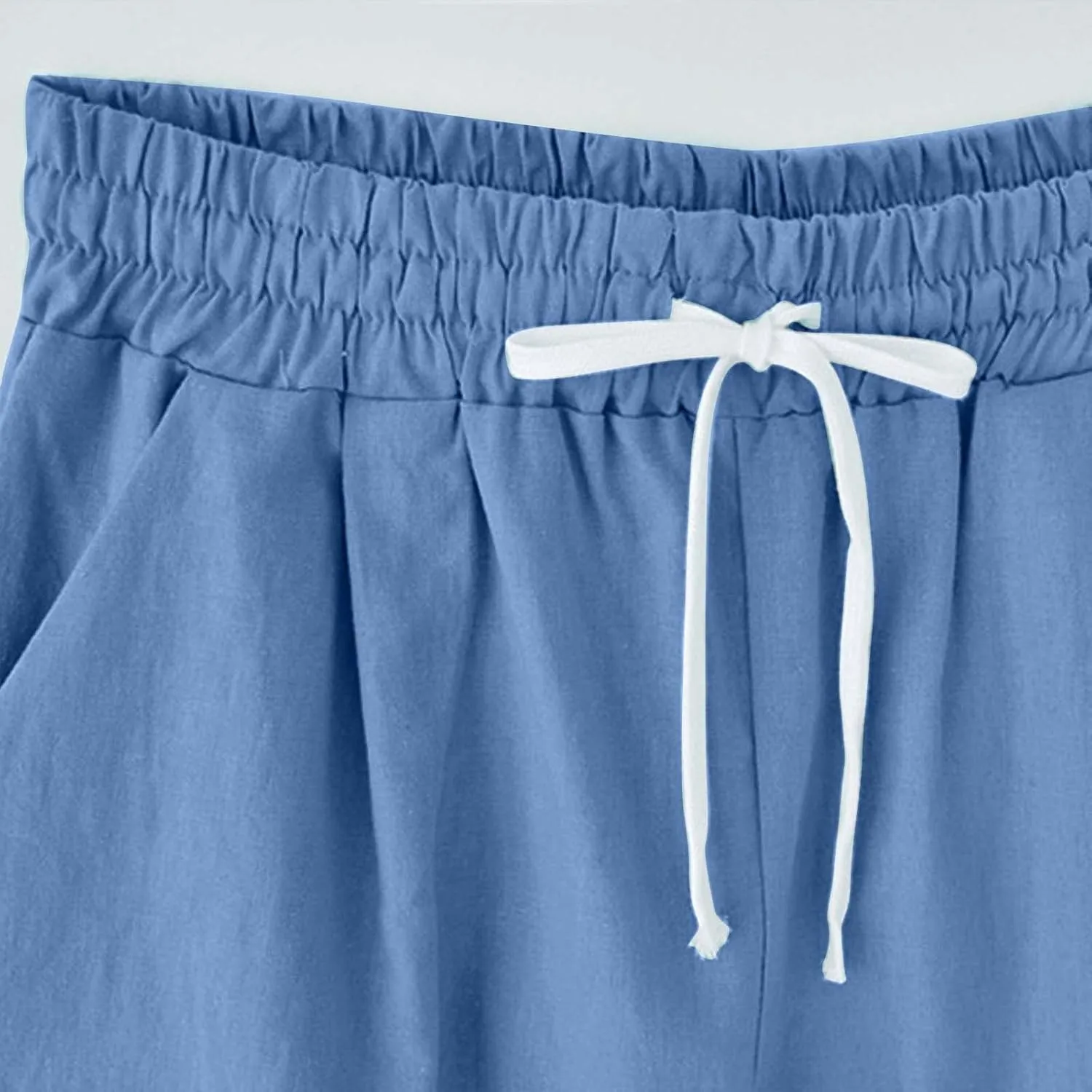 Womens Bermuda Shorts Summer Linen Knee Length Wide Leg Shorts Baggy Comfy High Waist Solid Short Pants with Pockets