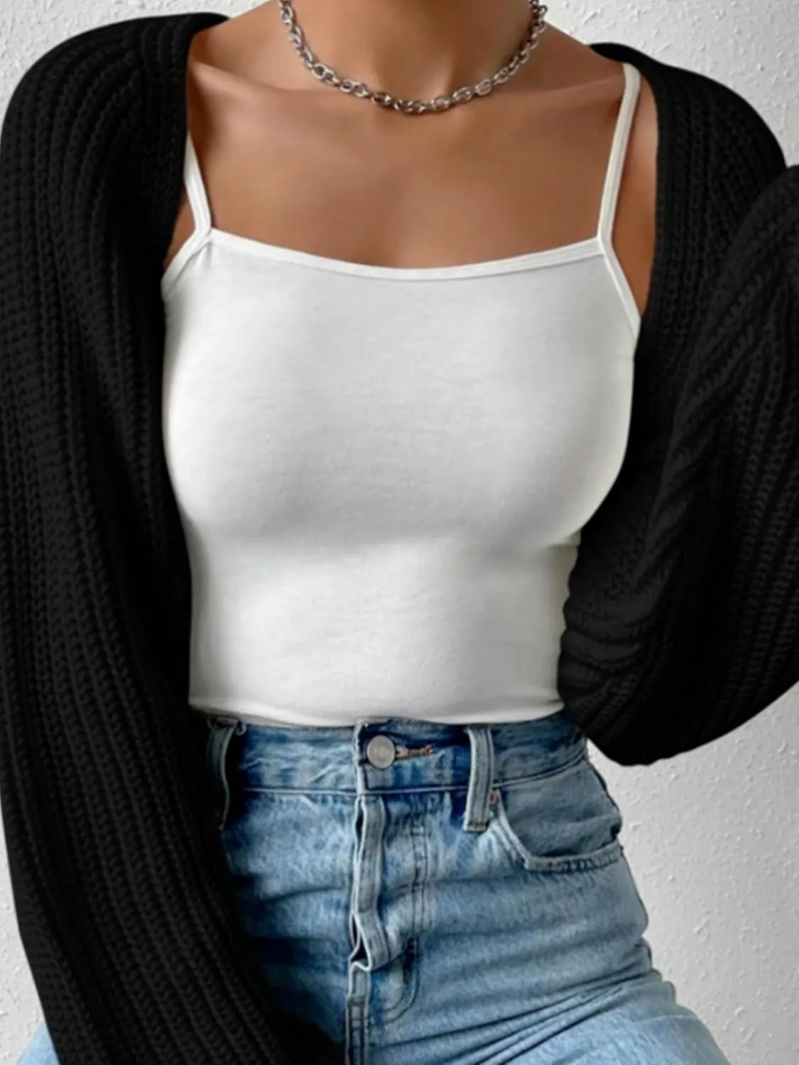 Women's Bolero Shrug Sweater Long Sleeve Y2K Cropped Top Cardigan Sweater Open Front Knit Fall Winter