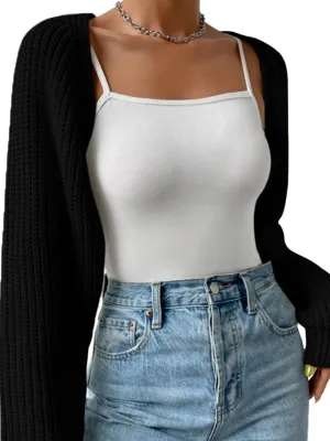 Women's Bolero Shrug Sweater Long Sleeve Y2K Cropped Top Cardigan Sweater Open Front Knit Fall Winter