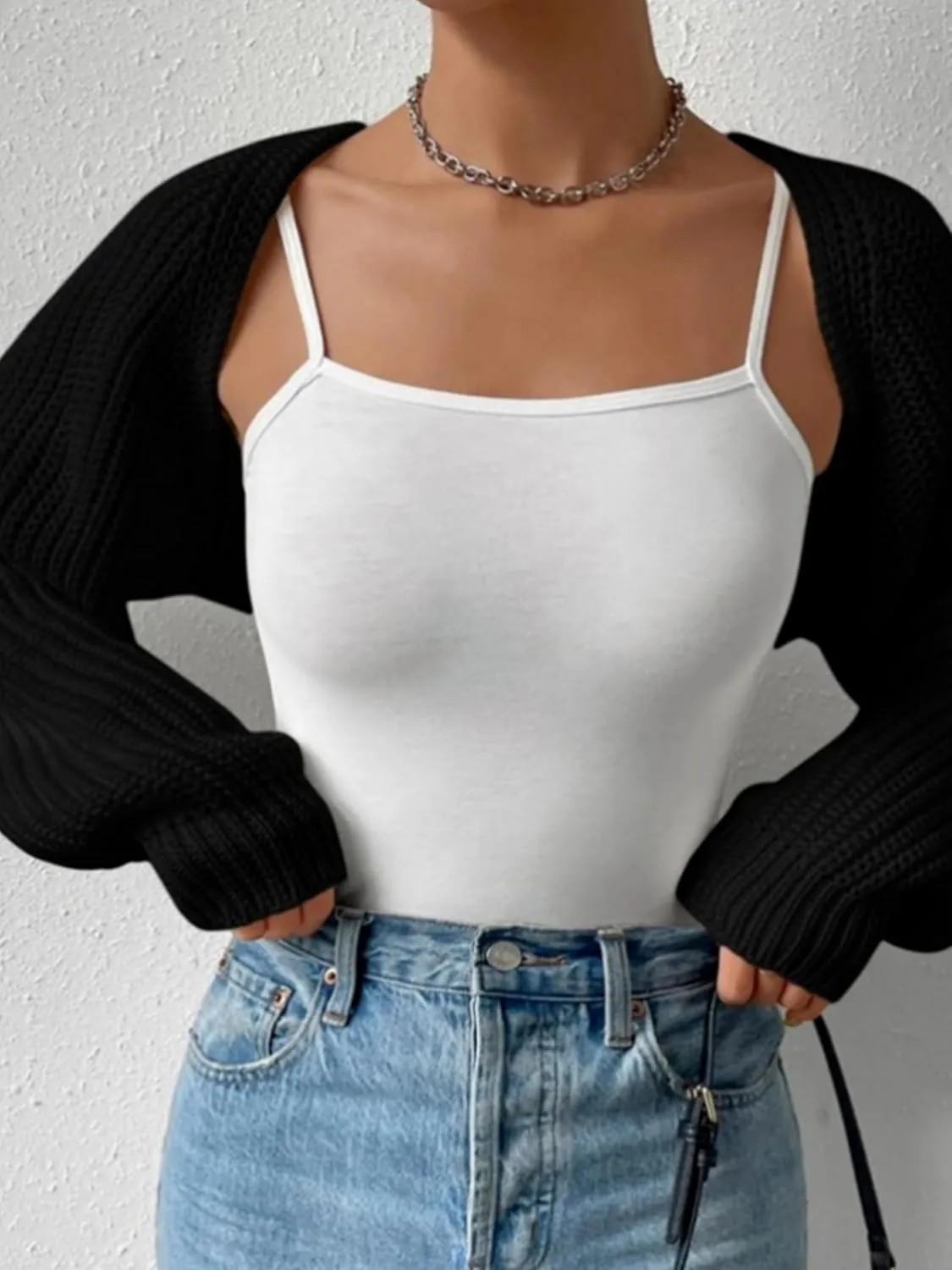 Women's Bolero Shrug Sweater Long Sleeve Y2K Cropped Top Cardigan Sweater Open Front Knit Fall Winter