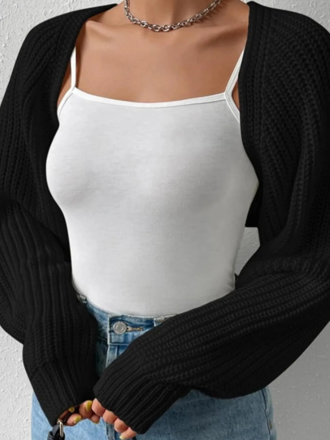 Women's Bolero Shrug Sweater Long Sleeve Y2K Cropped Top Cardigan Sweater Open Front Knit Fall Winter