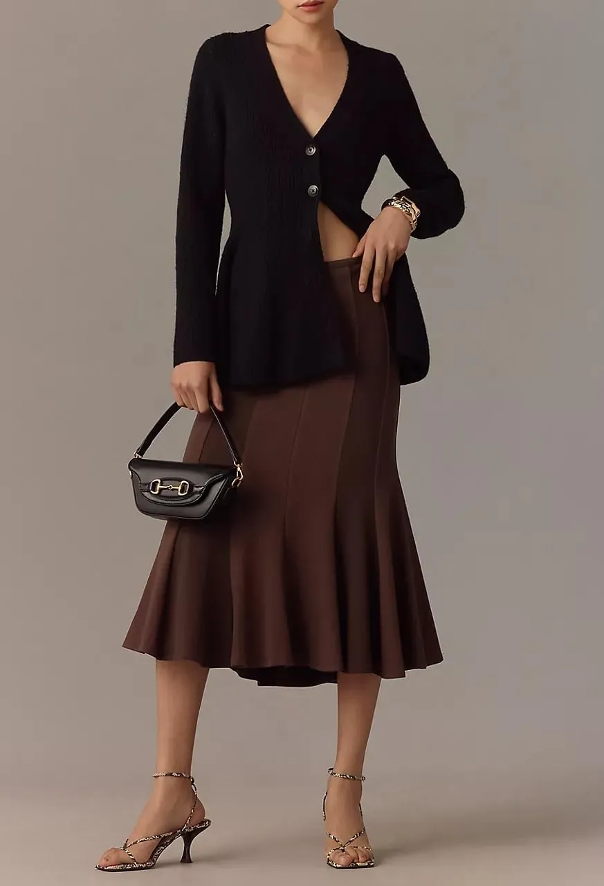 Womens Button Down Peplum Sweater Cardigan Long Sleeve Slim Fit V Neck Lightweight Ribbed Knit Top