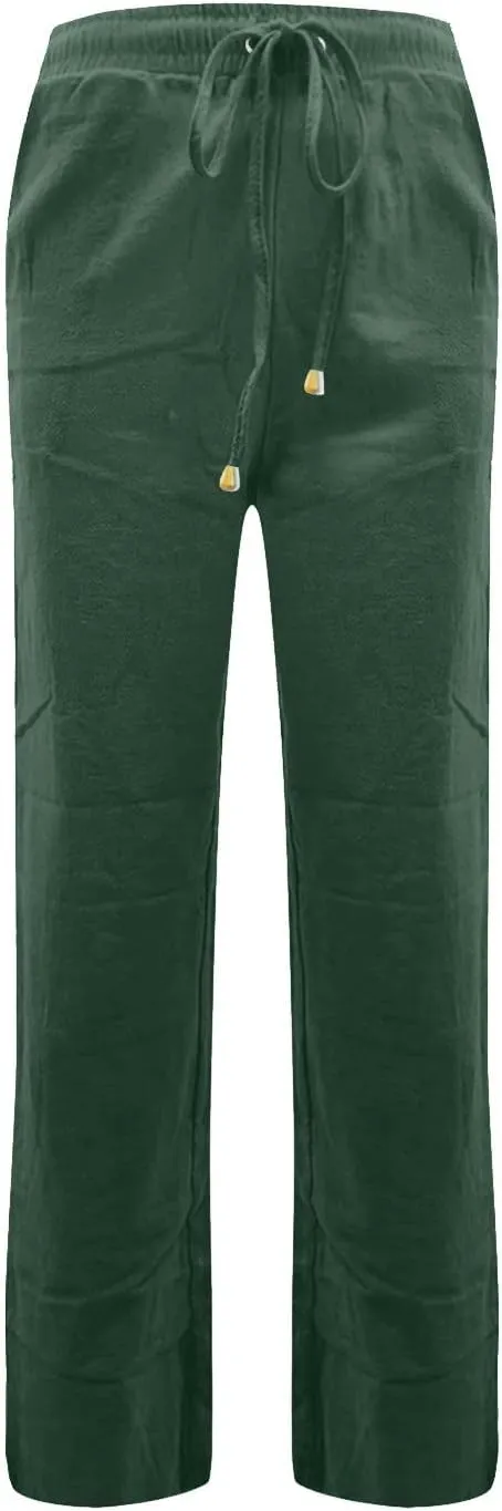 Womens Casual Linen High Waist Pants Drawstring Loose Fit 2025 Summer Beach Pants Trousers