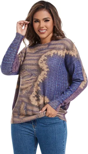 Womens Christmas Sweater Graphic Oversized Pullover Sweaters Casual Loose Long Sleeve Knit Sweater for Women