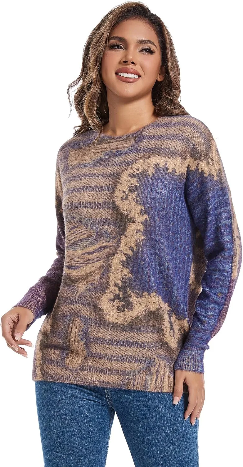 Womens Christmas Sweater Graphic Oversized Pullover Sweaters Casual Loose Long Sleeve Knit Sweater for Women