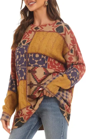 Womens Christmas Sweater Graphic Oversized Pullover Sweaters Casual Loose Long Sleeve Knit Sweater for Women