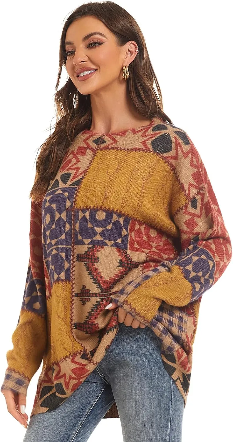 Womens Christmas Sweater Graphic Oversized Pullover Sweaters Casual Loose Long Sleeve Knit Sweater for Women