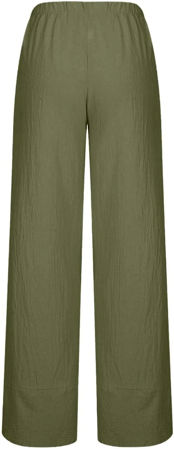 Women's Cotton Linen Capri Pants Soft Casual Loose Fit Workout Sweatpants Trousers with Pockets Summer Lounge Pants