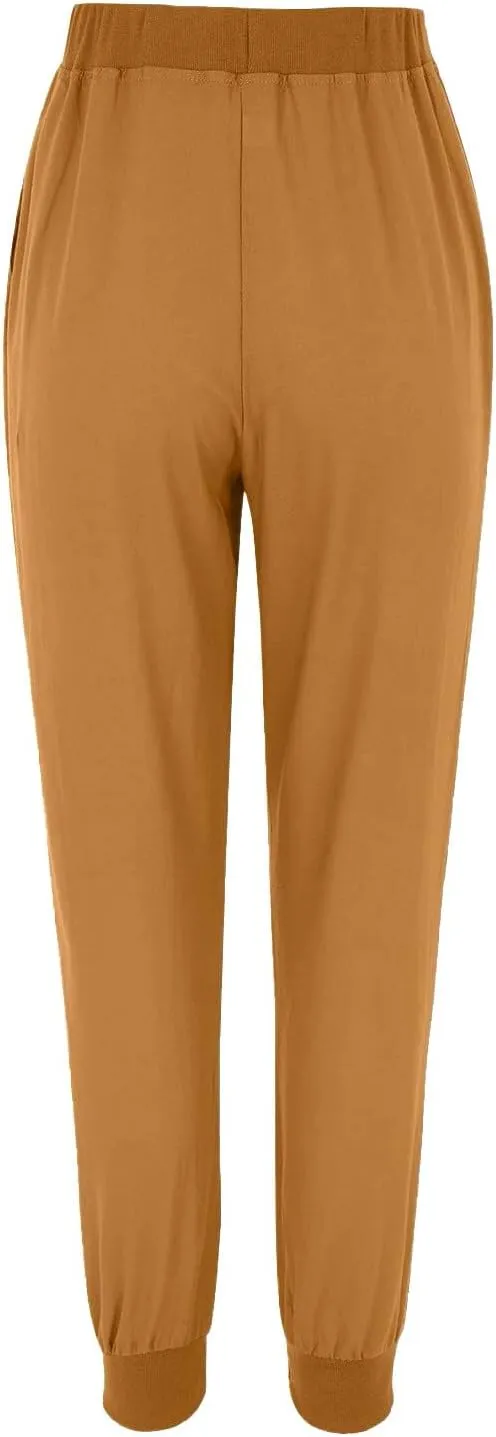 Womens Cotton Linen Pants with Pockets Elastic Waist Drawstring Tapered Pant Casual Trousers Lightweight Summer Pants