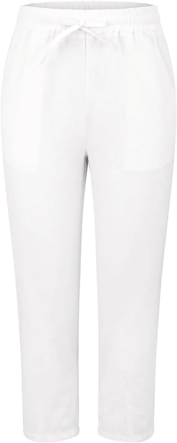 Womens Cotton Linen Straight Leg Pants Elastic Waist Drawstring Casual Trousers with Pockets Summer Beach Lounge Pant