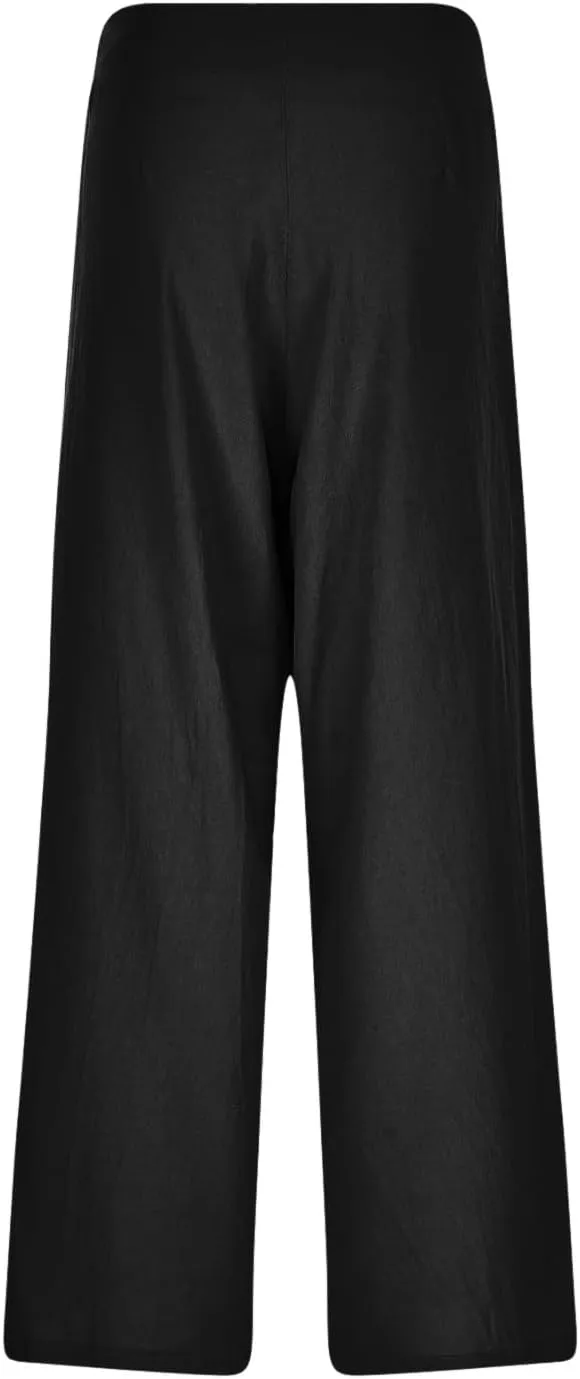 Women's Cotton Linen Summer Cropped Palazzo Pants Elastic Waisted Straight Plus Size Trouser Work Business