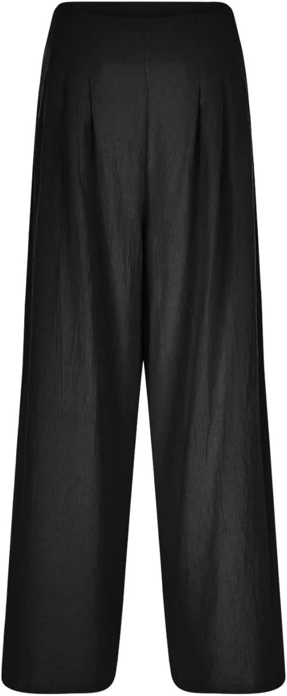 Women's Cotton Linen Summer Cropped Palazzo Pants Elastic Waisted Straight Plus Size Trouser Work Business