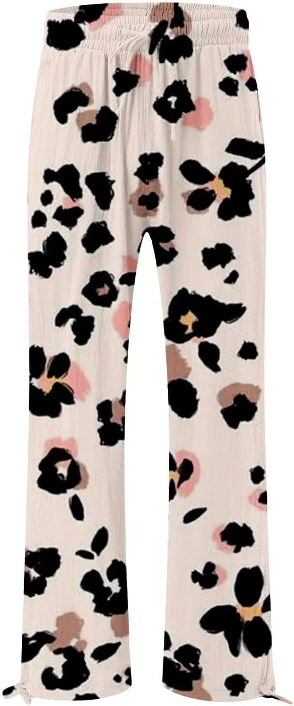Womens Elastic High Waisted Pants Womens Cotton Casual Loose Pants Comfy Work Pants Work Casual Trousers