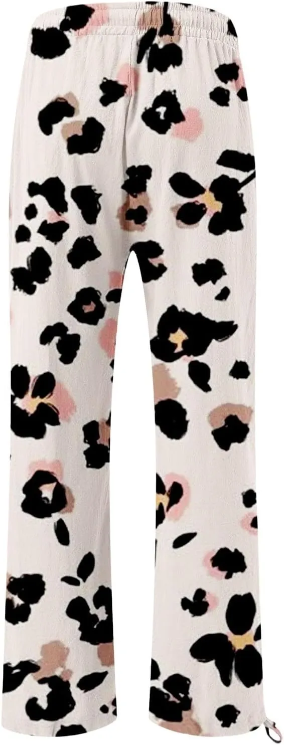 Womens Elastic High Waisted Pants Womens Cotton Casual Loose Pants Comfy Work Pants Work Casual Trousers