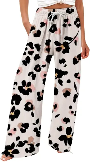 Womens Elastic High Waisted Pants Womens Cotton Casual Loose Pants Comfy Work Pants Work Casual Trousers