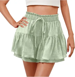 Womens Flowy Casual Shorts Boho Simple Ruffle Tiered Skorts High Waist Wide Leg Loose Beach 2025 Vacation Cute Short
