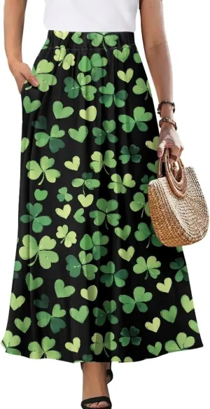 Women's Flowy Maxi Skirt High Waisted Casual Long Skirts with Pockets Swing Skirt for Party Festival Size S-2XL