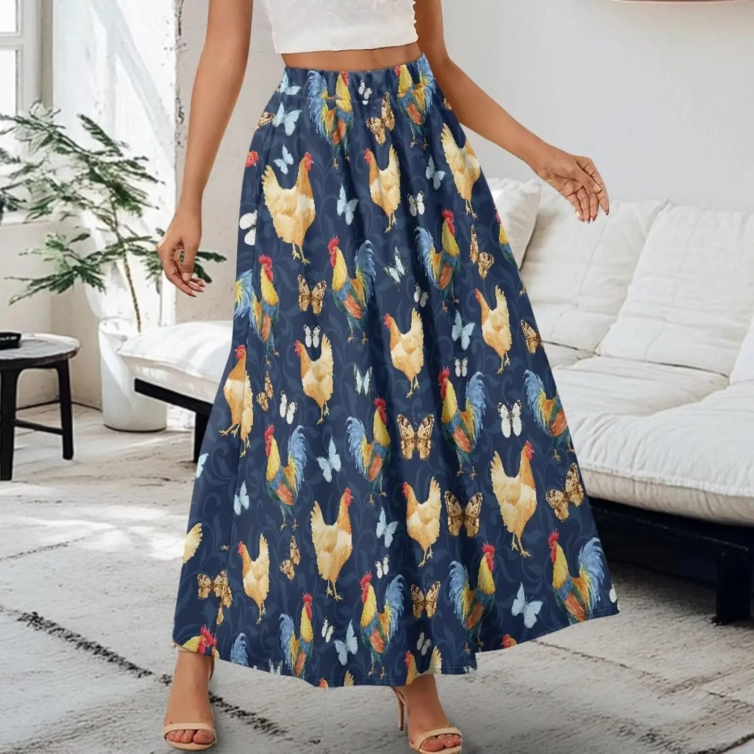 Women's Flowy Maxi Skirt High Waisted Casual Long Skirts with Pockets Swing Skirt for Party Festival Size S-2XL