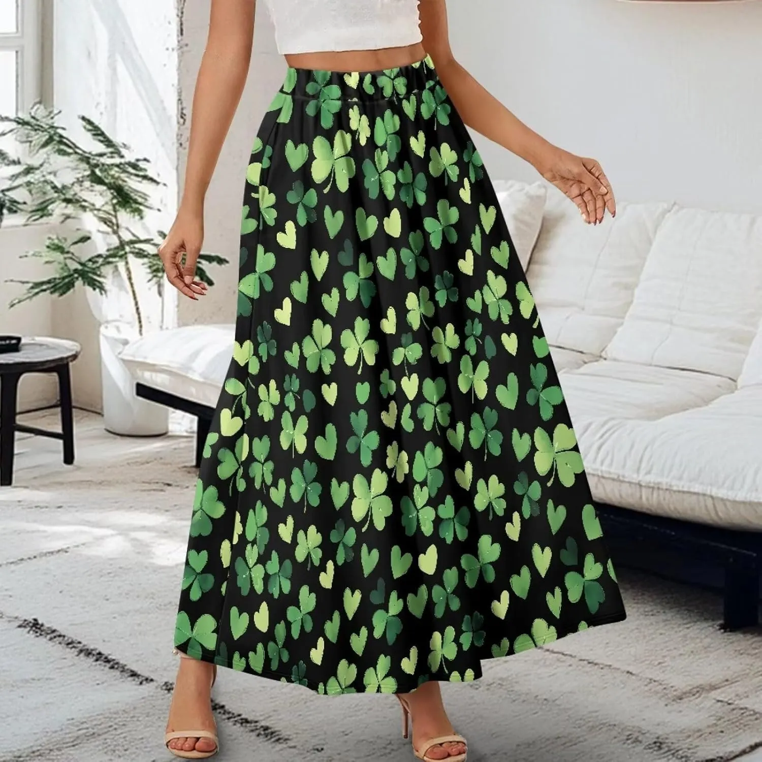 Women's Flowy Maxi Skirt High Waisted Casual Long Skirts with Pockets Swing Skirt for Party Festival Size S-2XL