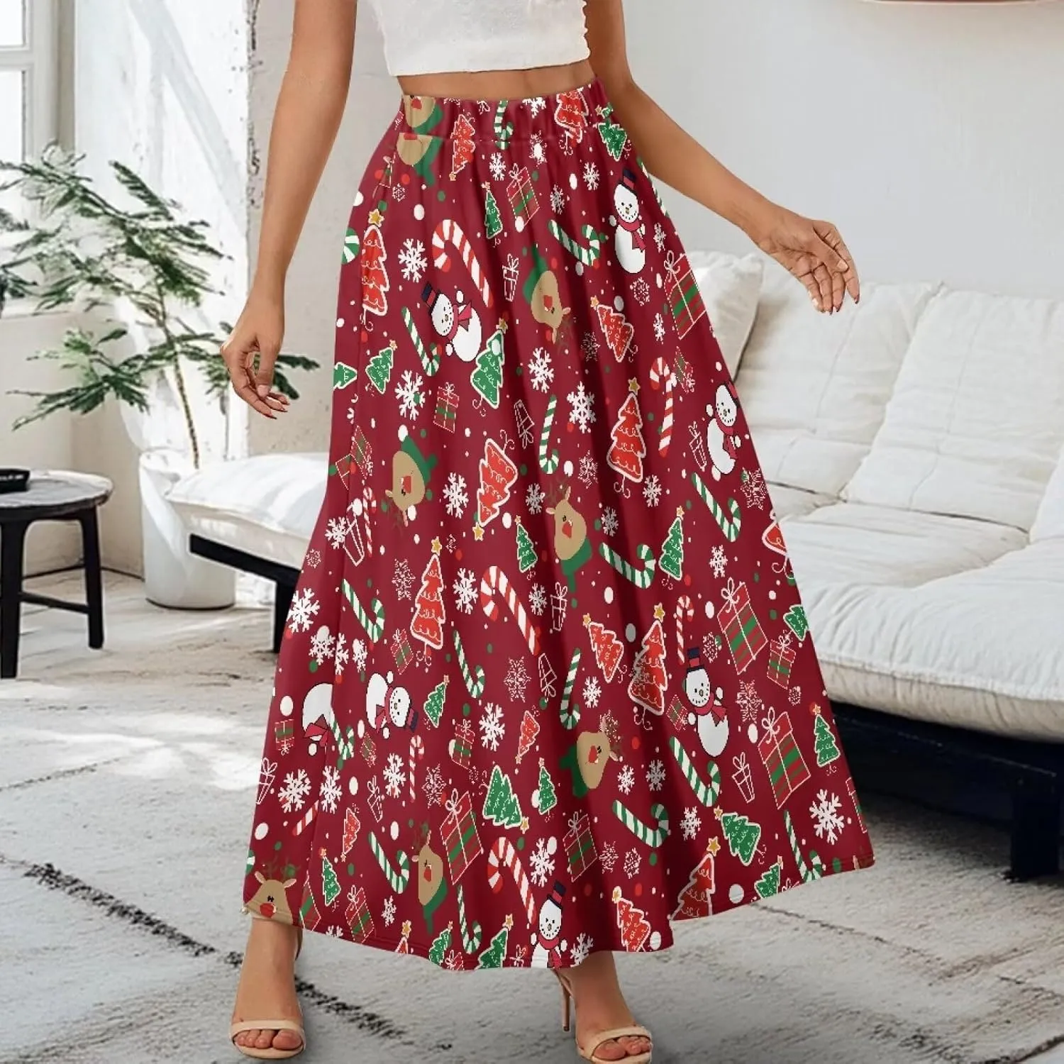 Women's Flowy Maxi Skirt High Waisted Casual Long Skirts with Pockets Swing Skirt for Party Festival Size S-2XL