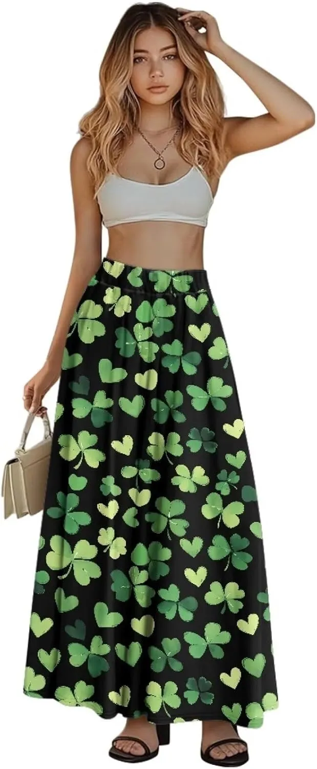 Women's Flowy Maxi Skirt High Waisted Casual Long Skirts with Pockets Swing Skirt for Party Festival Size S-2XL