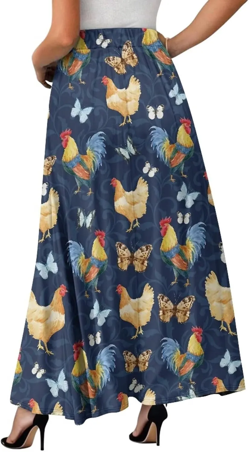 Women's Flowy Maxi Skirt High Waisted Casual Long Skirts with Pockets Swing Skirt for Party Festival Size S-2XL