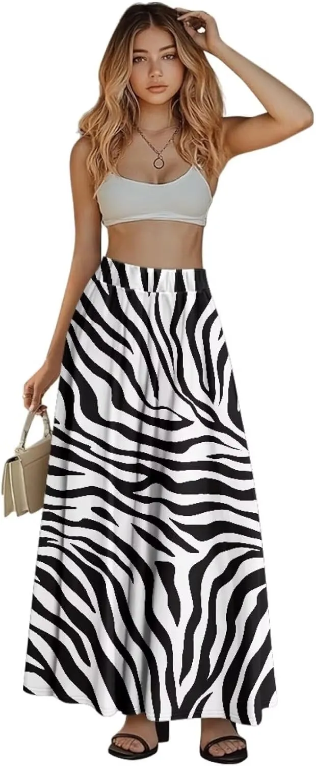 Women's Flowy Maxi Skirt High Waisted Casual Long Skirts with Pockets Swing Skirt for Party Festival Size S-2XL