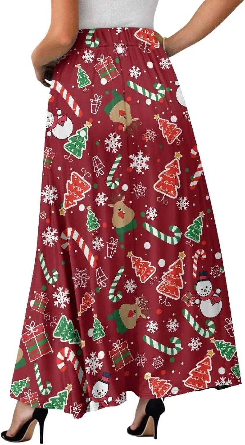 Women's Flowy Maxi Skirt High Waisted Casual Long Skirts with Pockets Swing Skirt for Party Festival Size S-2XL