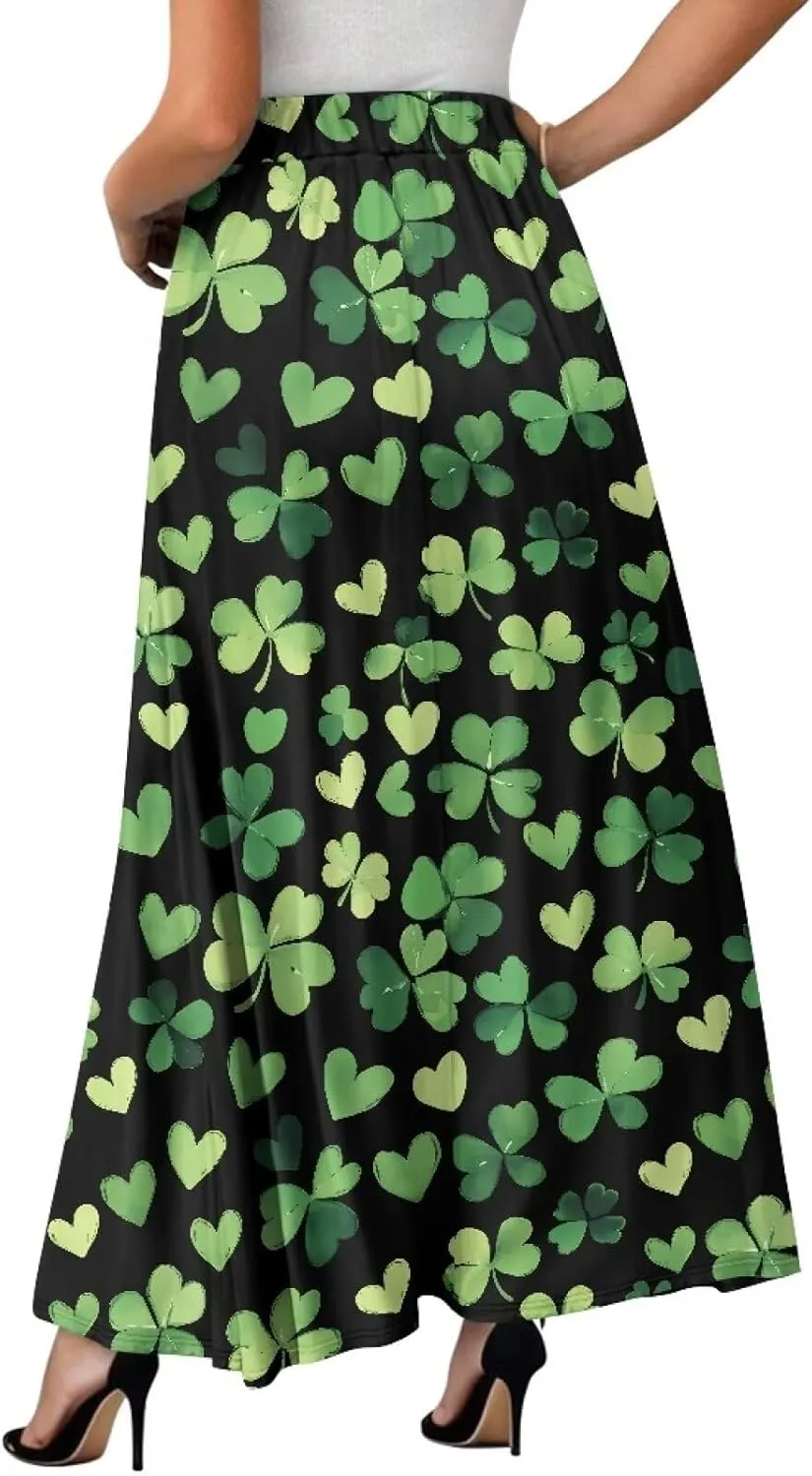 Women's Flowy Maxi Skirt High Waisted Casual Long Skirts with Pockets Swing Skirt for Party Festival Size S-2XL