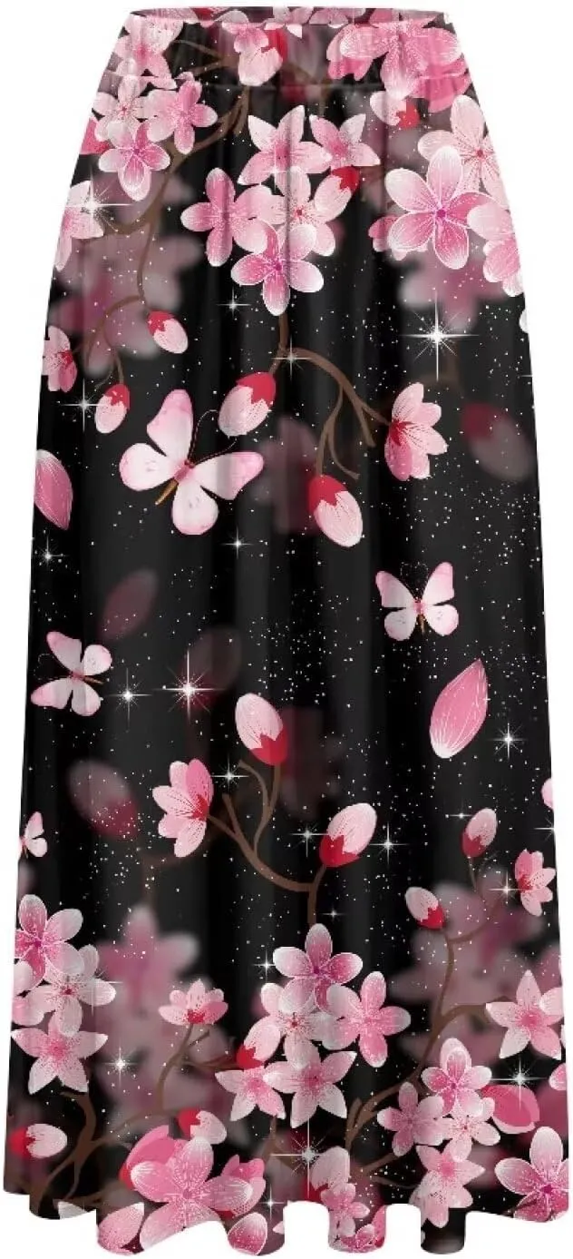 Women's Flowy Maxi Skirt High Waisted Casual Long Skirts with Pockets Swing Skirt for Party Festival Size S-2XL