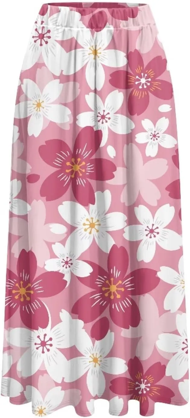 Women's Flowy Maxi Skirt High Waisted Casual Stretch Skirts with Pockets Full Length Skirt for Party Festival S-2XL