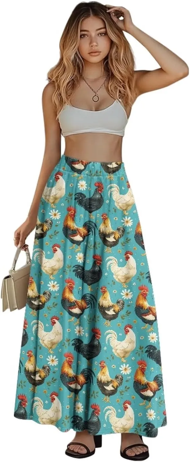 Women's Flowy Maxi Skirt High Waisted Casual Stretch Skirts with Pockets Full Length Skirt for Party Festival S-2XL
