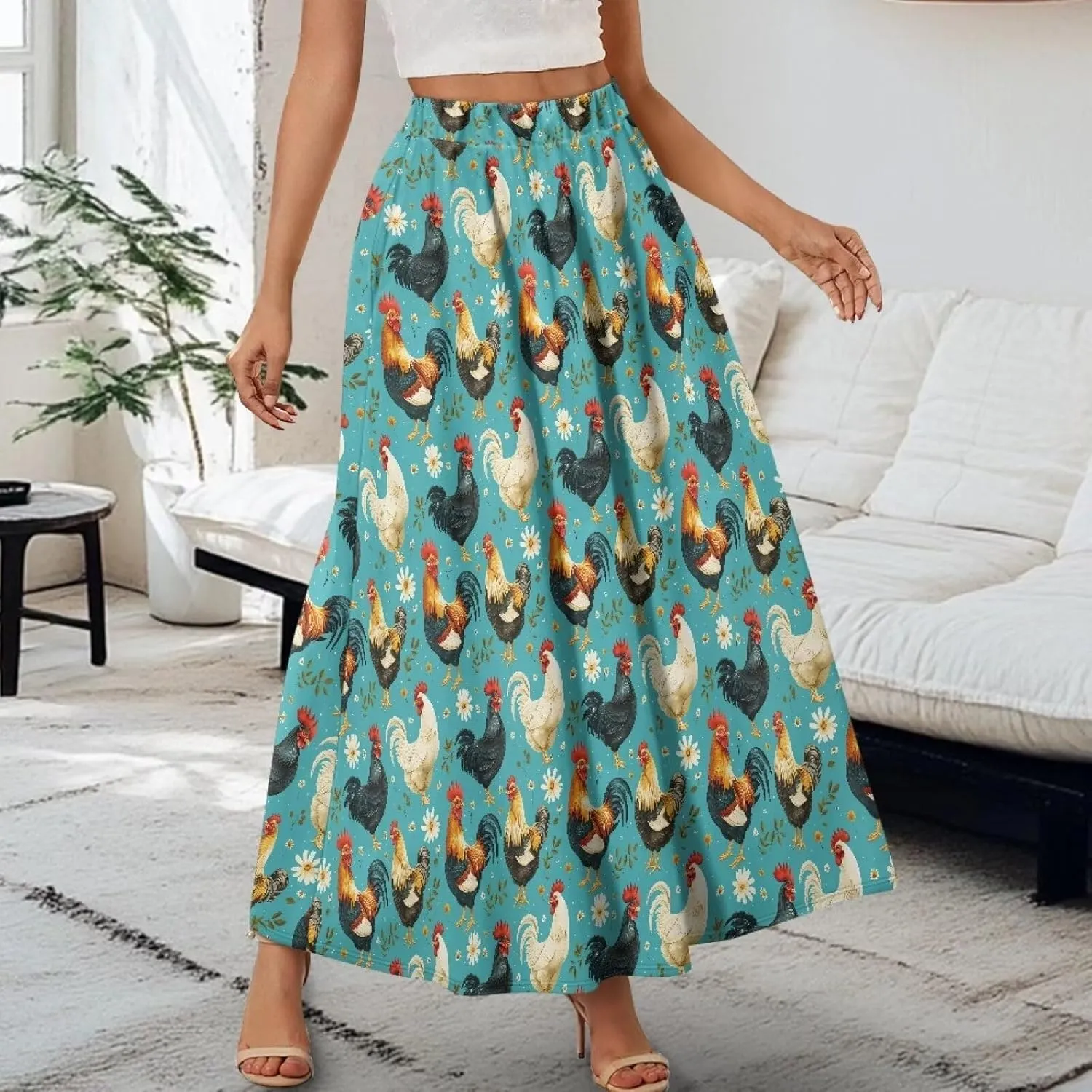 Women's Flowy Maxi Skirt High Waisted Casual Stretch Skirts with Pockets Full Length Skirt for Party Festival S-2XL