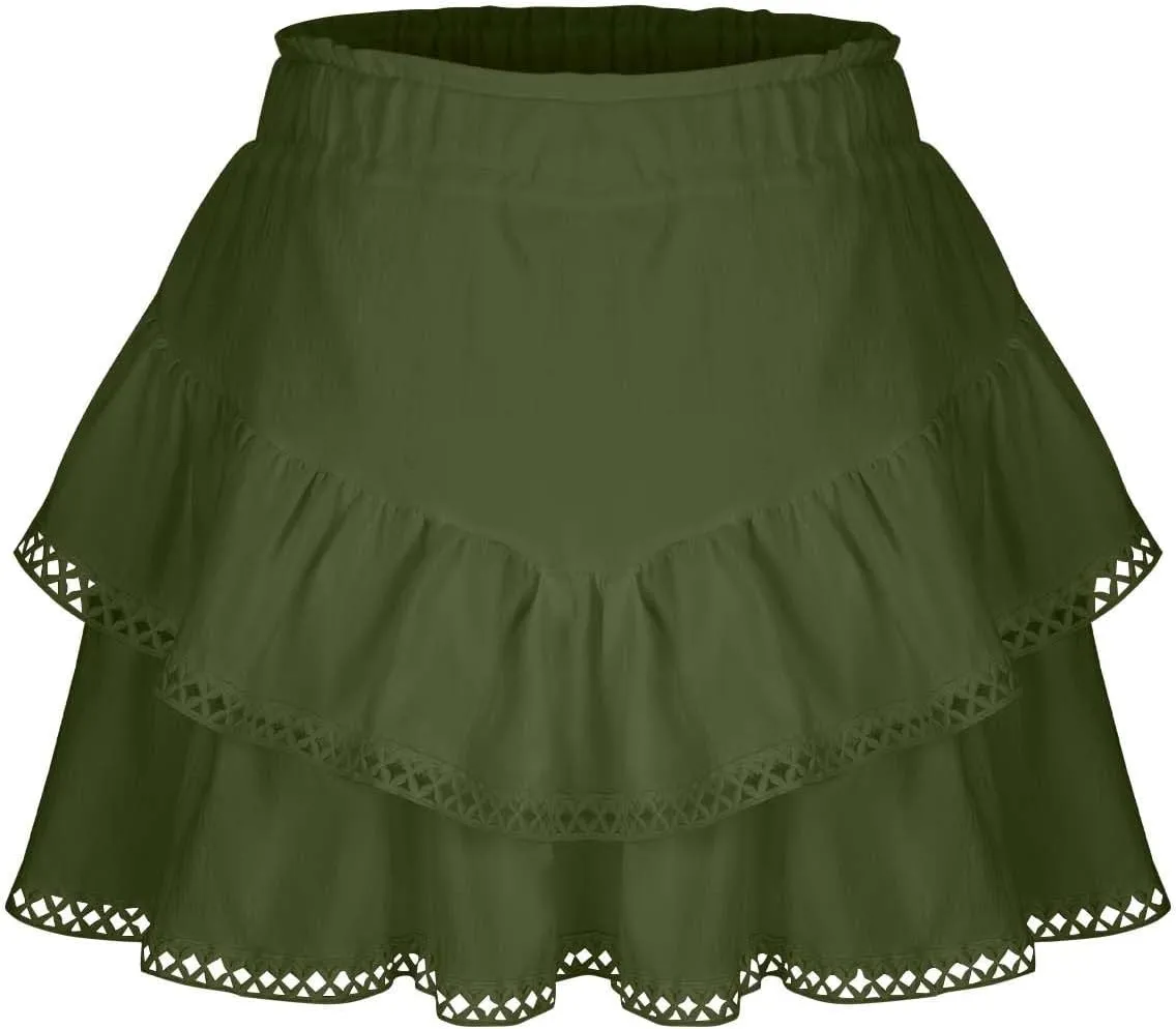 Womens Flowy Skirt Shorts Ruffled Tiered Basic Mini Skort High Waist Comfy Sport Athletic Tennis Skirt with Shorts 2025