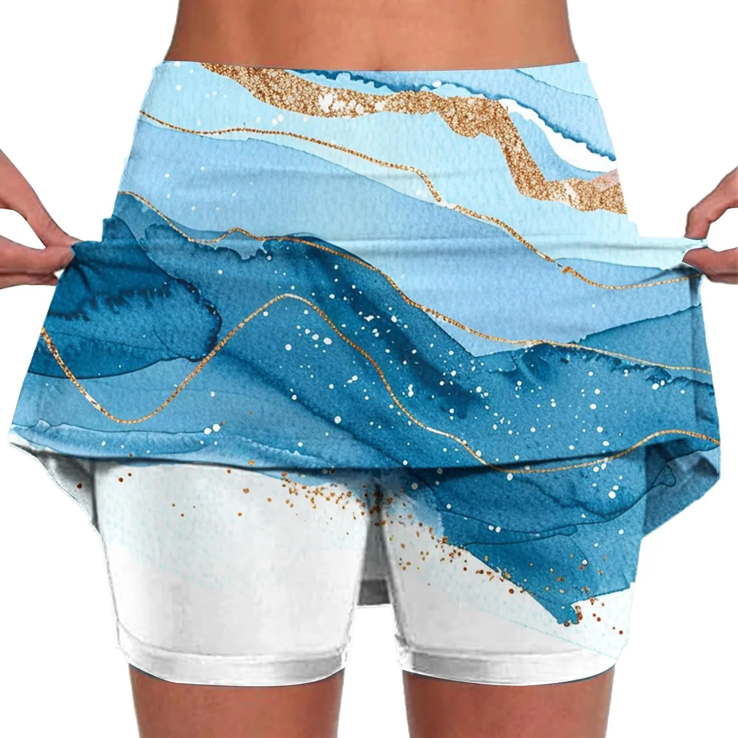 Womens Golf Skorts Skirts Tie Dye Printed High Waisted Tennis Skirt with Shorts Sports Bottoming Skirts