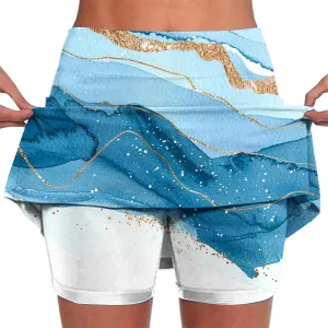 Womens Golf Skorts Skirts Tie Dye Printed High Waisted Tennis Skirt with Shorts Sports Bottoming Skirts