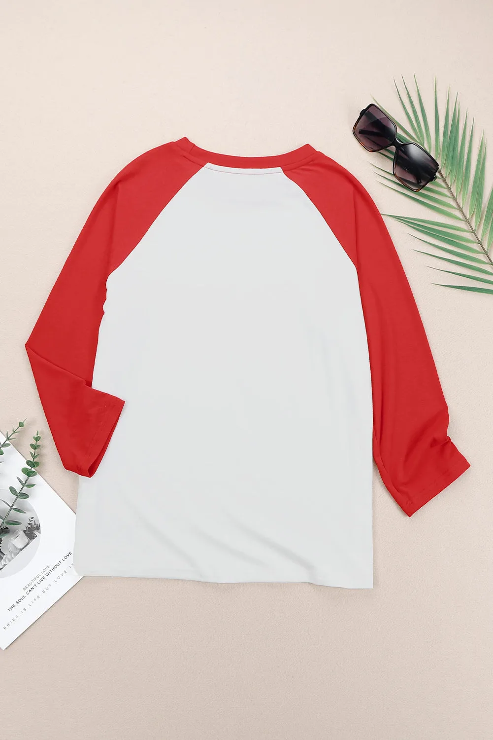 Women's Joyful Merry & Blessed Christmas Raglan Sleeves Plaid Pullover Top